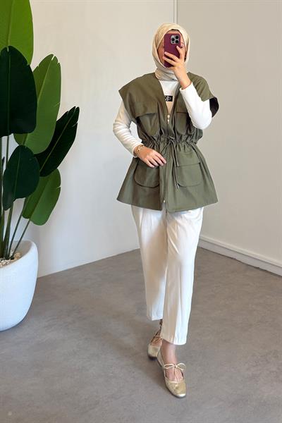 Gabardin Cepli Yelek - Haki Yeşil