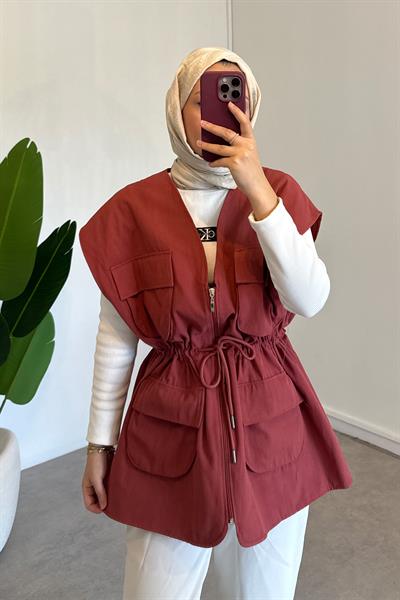 Gabardin Cepli Yelek - Kiremit