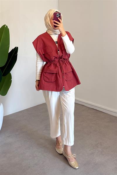 Gabardin Cepli Yelek - Kiremit
