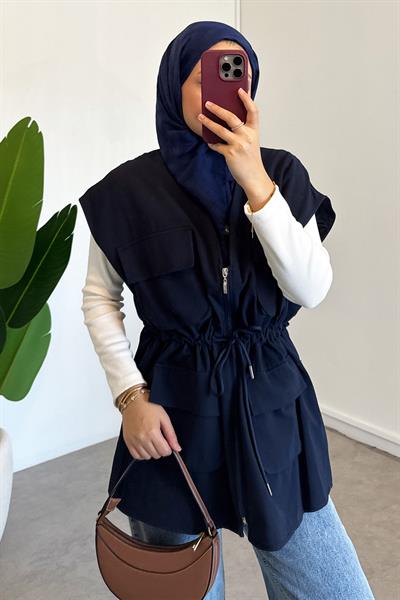 Gabardin Cepli Yelek - Lacivert