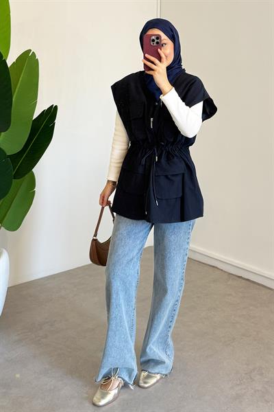 Gabardin Cepli Yelek - Lacivert