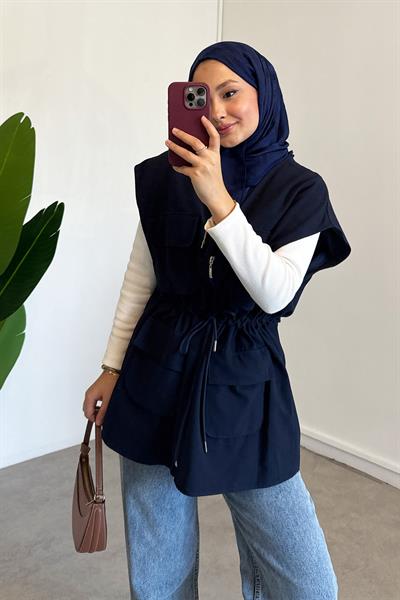 Gabardin Cepli Yelek - Lacivert