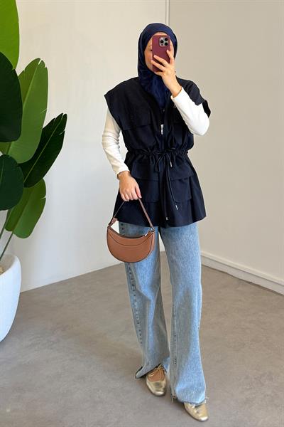 Gabardin Cepli Yelek - Lacivert