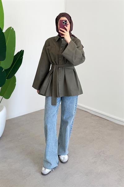 Gabardin Çıtçıtlı Gömlek - Haki Yeşil