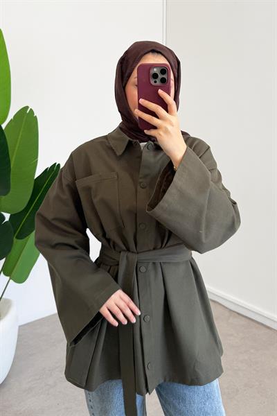 Gabardin Çıtçıtlı Gömlek - Haki Yeşil