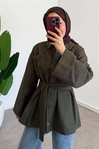 Gabardin Çıtçıtlı Gömlek - Haki Yeşil