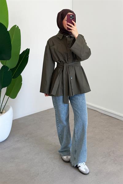 Gabardin Çıtçıtlı Gömlek - Haki Yeşil