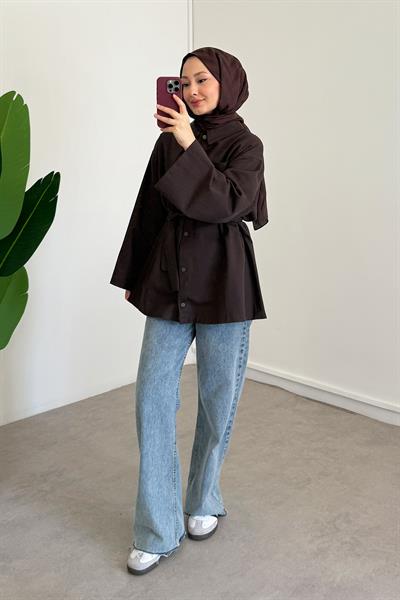 Gabardin Çıtçıtlı Gömlek - Kahverengi