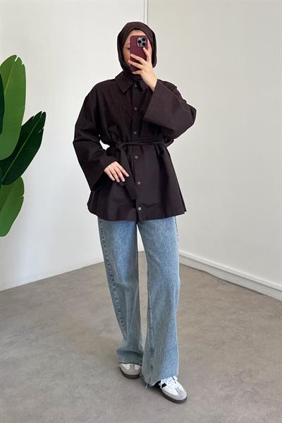 Gabardin Çıtçıtlı Gömlek - Kahverengi