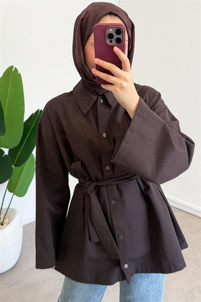 Gabardin Çıtçıtlı Gömlek - Kahverengi