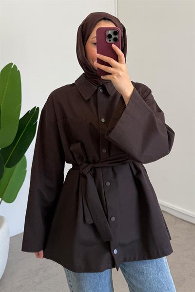 Gabardin Çıtçıtlı Gömlek - Kahverengi