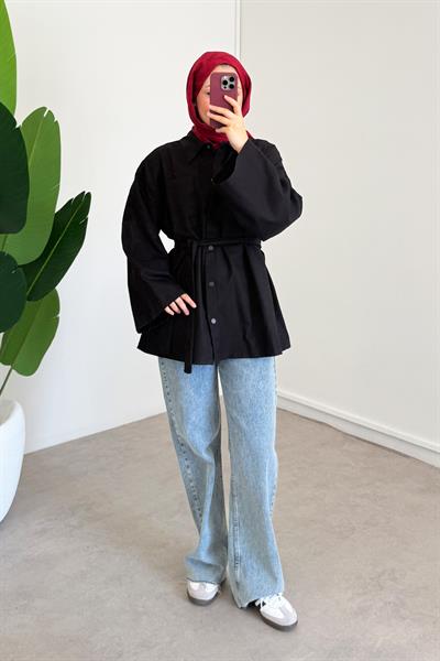 Gabardin Çıtçıtlı Gömlek - Siyah
