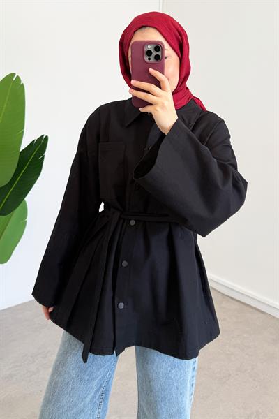 Gabardin Çıtçıtlı Gömlek - Siyah