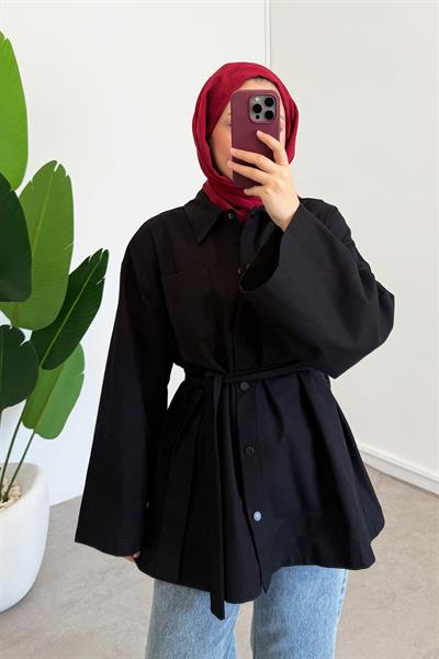 Gabardin Çıtçıtlı Gömlek - Siyah