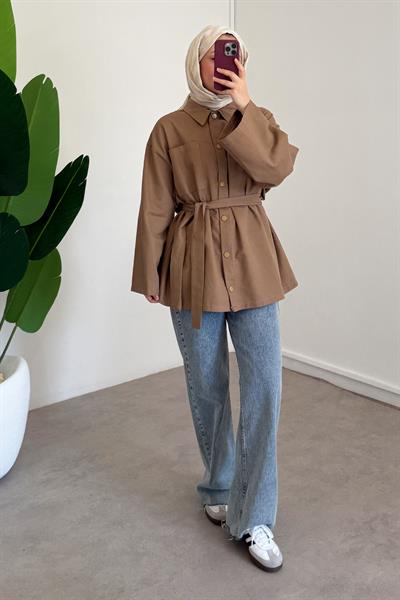 Gabardin Çıtçıtlı Gömlek - Vizon