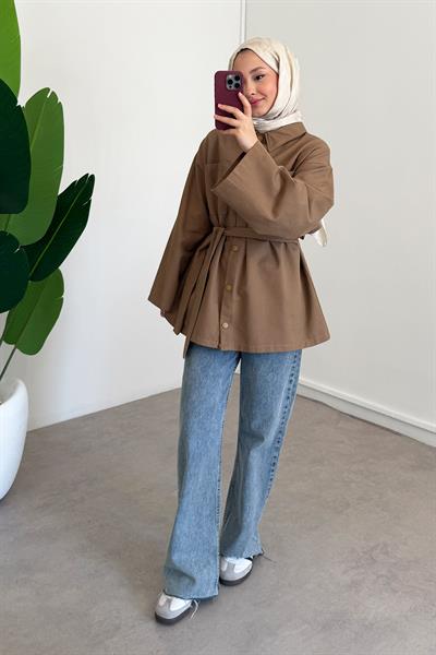 Gabardin Çıtçıtlı Gömlek - Vizon