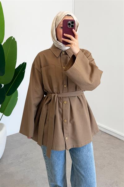 Gabardin Çıtçıtlı Gömlek - Vizon