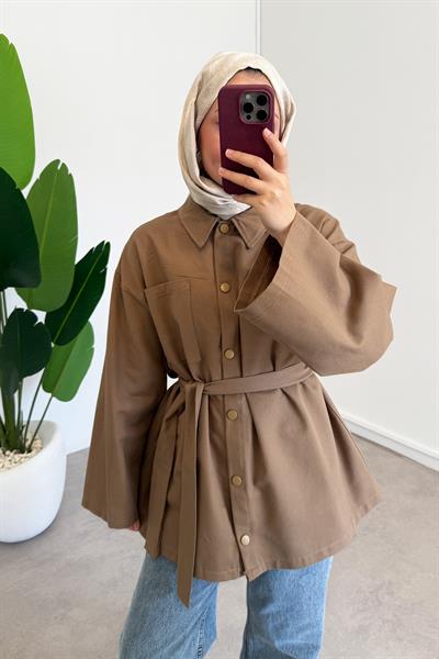 Gabardin Çıtçıtlı Gömlek - Vizon