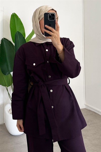 Gabardin Çıtçıtlı Takım - Bordo