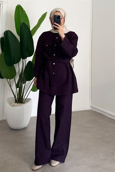 Gabardin Çıtçıtlı Takım - Bordo