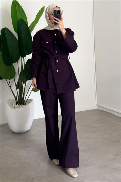 Gabardin Çıtçıtlı Takım - Bordo
