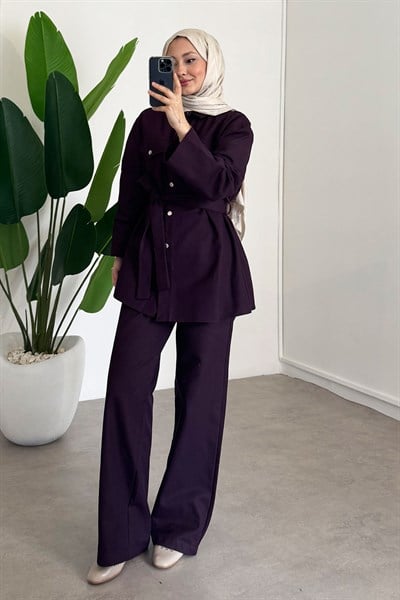 Gabardin Çıtçıtlı Takım - Bordo