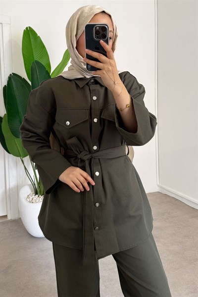 Gabardin Çıtçıtlı Takım - Haki Yeşil