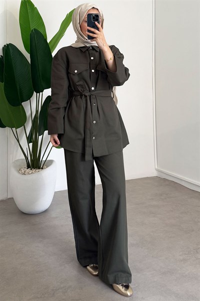 Gabardin Çıtçıtlı Takım - Haki Yeşil