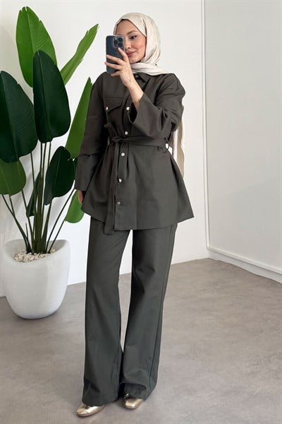 Gabardin Çıtçıtlı Takım - Haki Yeşil