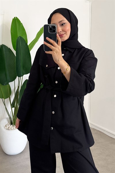 Gabardin Çıtçıtlı Takım - Siyah