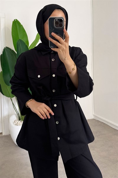 Gabardin Çıtçıtlı Takım - Siyah