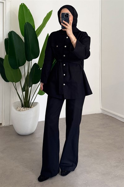 Gabardin Çıtçıtlı Takım - Siyah