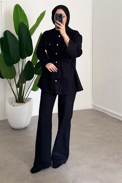 Gabardin Çıtçıtlı Takım - Siyah