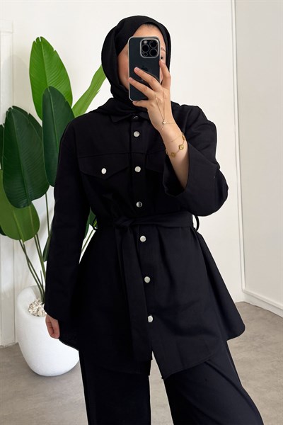 Gabardin Çıtçıtlı Takım - Siyah