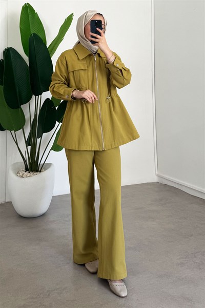 Gabardin Fermuarlı Takım - Olive