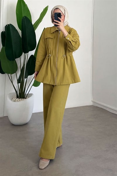 Gabardin Fermuarlı Takım - Olive