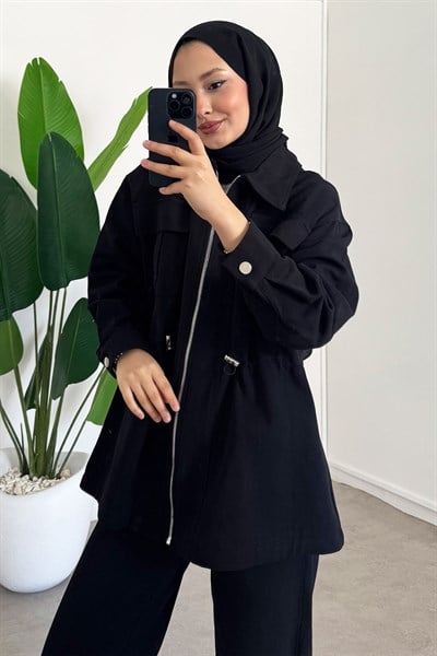 Gabardin Fermuarlı Takım - Siyah