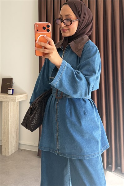 Garnili Denim Takım - Açık Kot