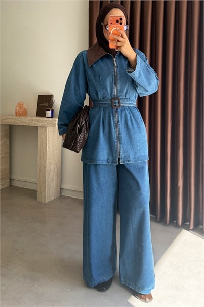 Garnili Denim Takım - Açık Kot