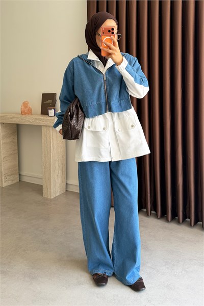 Garnili Denim Takım - Açık Kot