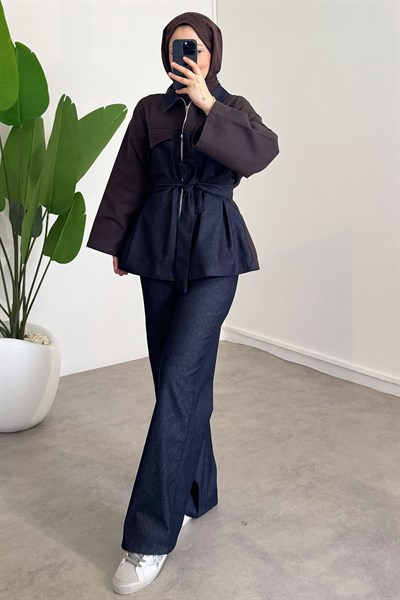 Garnili Denim Takım - Kahverengi