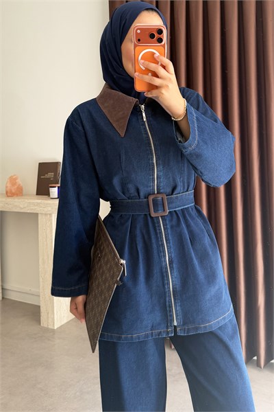 Garnili Denim Takım - Koyıu Kot