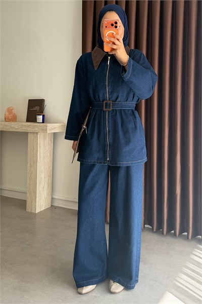 Garnili Denim Takım - Koyıu Kot