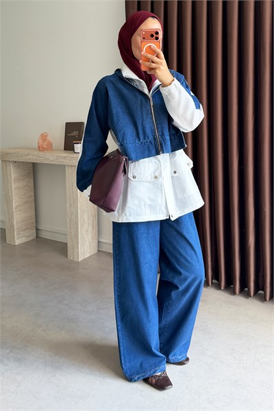 Garnili Denim Takım - Koyu Kot