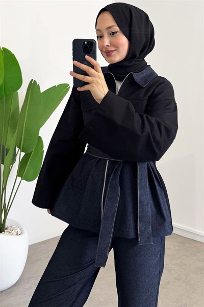 Garnili Denim Takım - Siyah