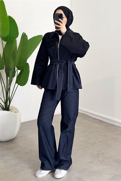 Garnili Denim Takım - Siyah