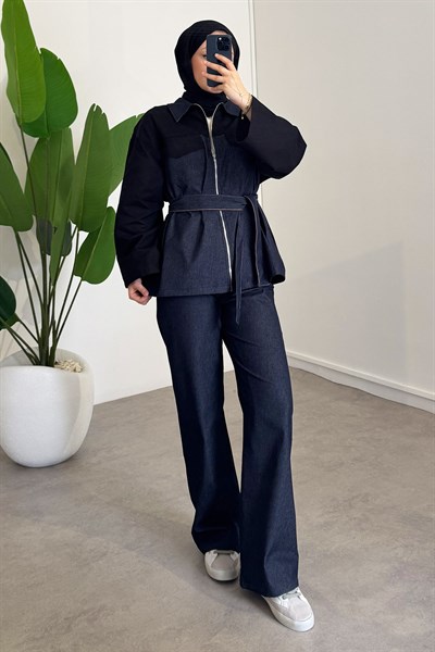 Garnili Denim Takım - Siyah