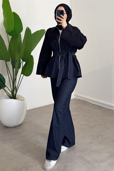 Garnili Denim Takım - Siyah