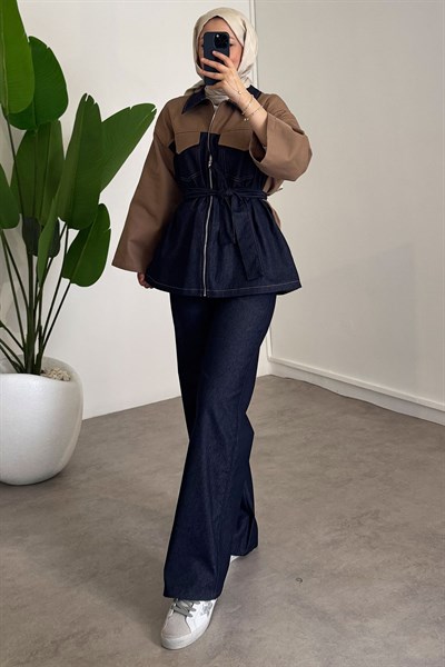 Garnili Denim Takım - Vizon