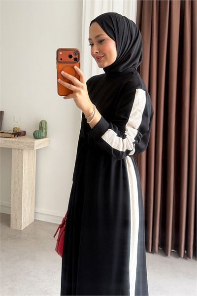 Garnili Oysh Elbise - Siyah